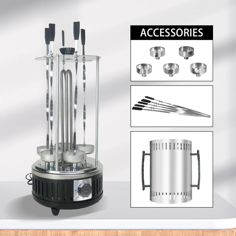 Auplex Upgraded Countertop Vertical Rotating Oven - Rotisserie Shawarma Machine, Kebob Machine, Stainless Steel Body W/Heat Resistant Door, Includes 5 Skewers & 5 Oil Collecting Cups, US Plug, 110V - Image 2